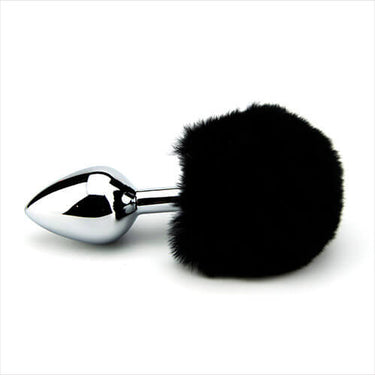 Furry Fantasy Black Bunny Tail Butt Plug - Faux Fur and Metal Butt Plug
